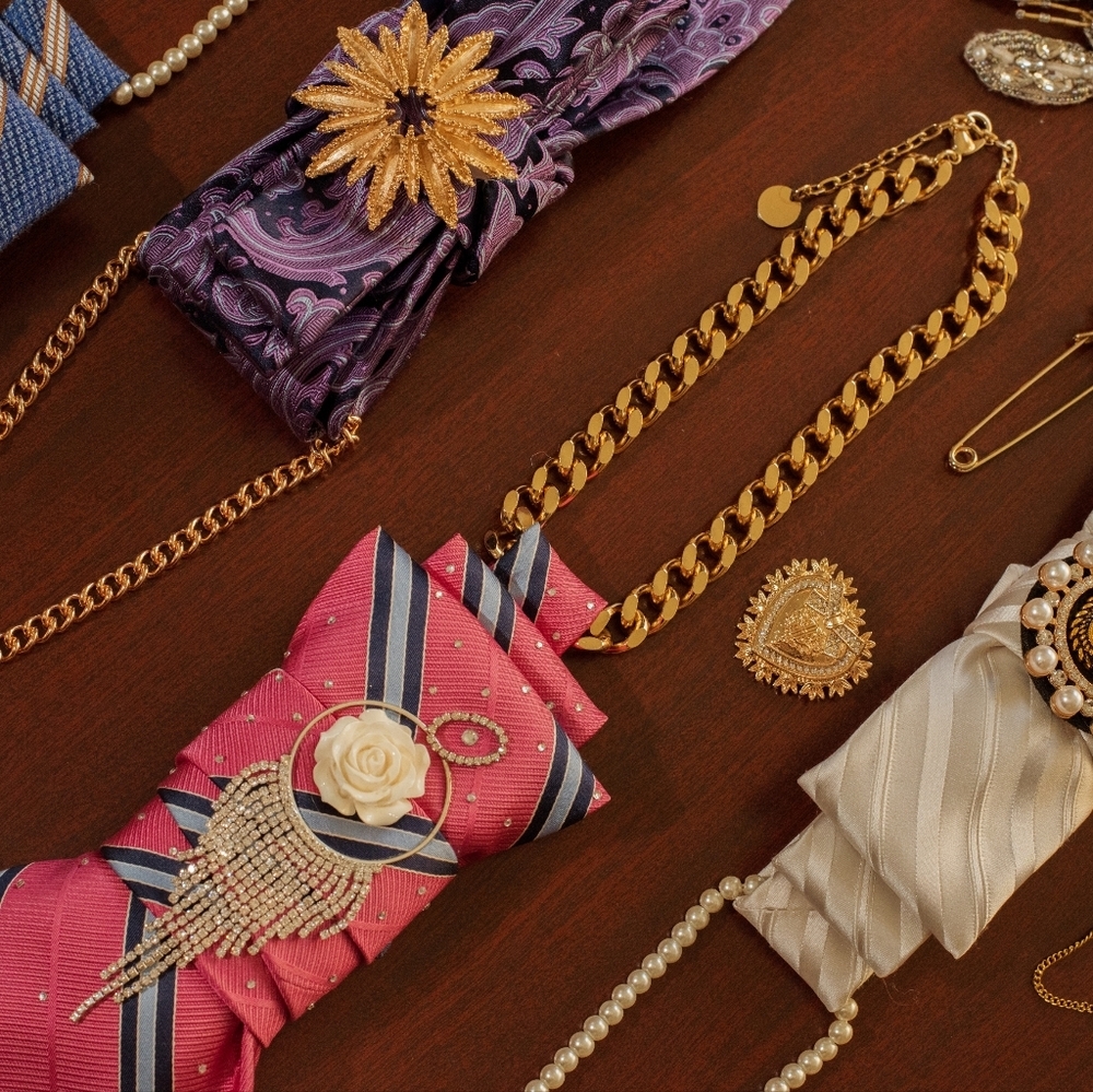 Statement Unisex Upcycled Necktie Interchangeable With Any Necklace, Handmade - Picture 3 of 8